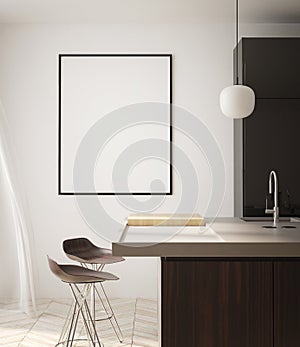 Mock up poster in modern home interior background, Living room, Scandinavian style 3D render