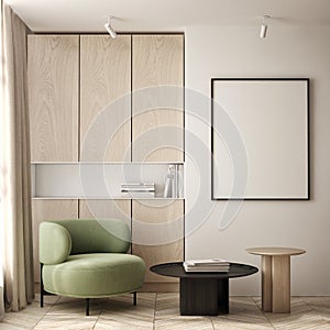 Mock up poster in modern home interior background, Living room, Scandinavian style 3D render