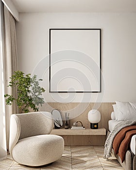 Mock up poster in modern home interior background, Living room, Scandinavian style 3D render