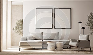 Mock up poster in modern home interior background, Living room, Scandinavian style 3D render