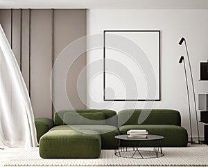 Mock up poster in modern home interior background, Living room, Scandinavian style 3D render