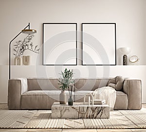 Mock up poster in modern home interior background, Living room, Scandinavian style 3D render