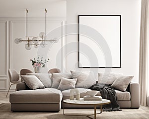 Mock up poster in modern home interior background, Living room, Scandinavian style 3D render