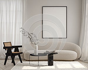 Mock up poster in modern home interior background, Living room, Scandinavian style 3D render