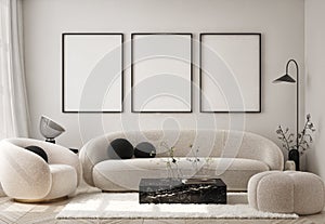 Mock up poster in modern home interior background, Living room, Scandinavian style 3D render