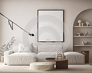 Mock up poster in modern home interior background, Living room, Scandinavian style 3D render