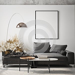 Mock up poster in modern home interior background, Living room, Scandinavian style 3D render