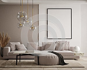 Mock up poster in modern home interior background, Living room, Scandinavian style 3D render