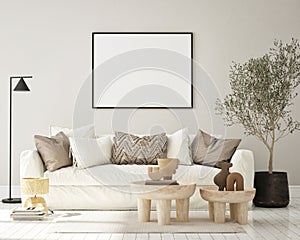 Mock up poster in modern interior background, living room, luxury style 3D render