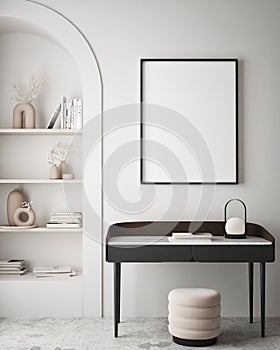 Mock up poster in modern interior background, living room, minimalistic style 3D render