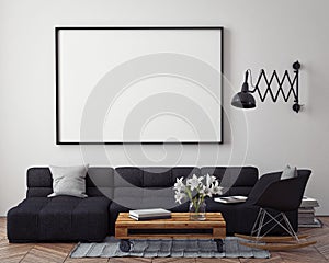 Mock up poster with modern loft interior background,