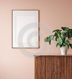 Mock up poster in rustic home interior background