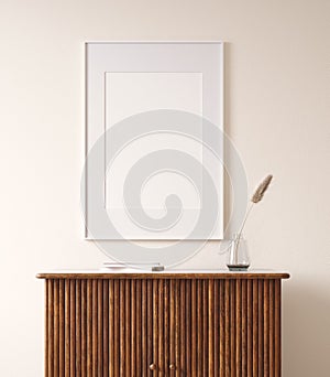 Mock up poster in rustic home interior background