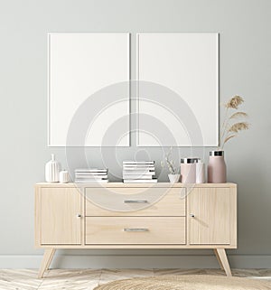 Mock-up poster in Scandinavian style living room background