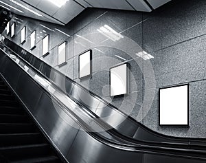 Mock up Poster template Ads Media display in Subway station