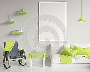 Mock up poster with vintage hipster minimalism loft interior background, 3D rendering, 3D illustration