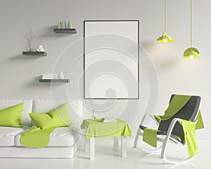 Mock up poster with vintage hipster minimalism loft interior background, 3D rendering, 3D illustration