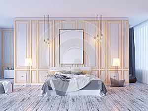 Mock up poster with vintage pastel hipster minimalism loft interior background, 3D rendering, 3D illustration