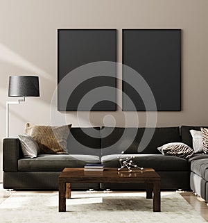 Mock up poster,wall in luxury modern living room interior photo