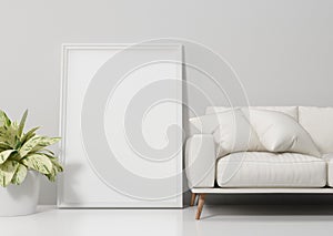 Mock up poster and white sofa in living room, illustration 3d rendering