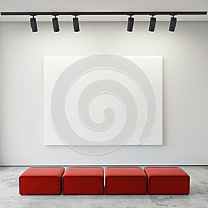 Mock up posters frames and canvas in gallery interior background,