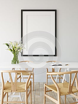 Mock up posters in living room interior. Interior scandinavian style. 3d rendering, 3d illustration