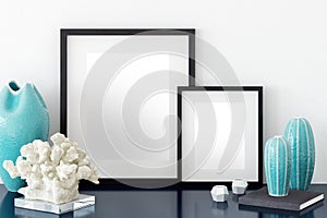 Mock up posters in living room interior. Interior scandinavian style. 3d rendering, 3d illustration