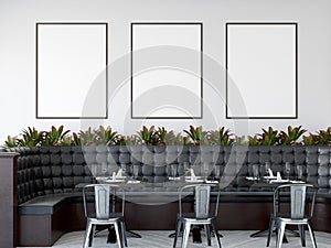 Mock up posters in modern restaurant interior, 3d render