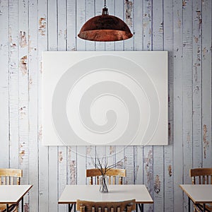 Mock up posters with retro hipster cafe restaurant interior background, 3D render photo