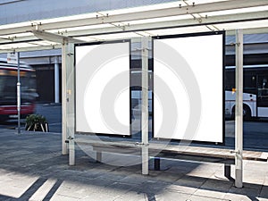 Mock up Posters Signboard Banners at Bus stop Media Advertisement