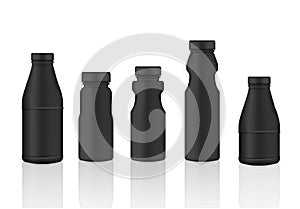 Mock up Realistic Black Plastic Packaging Product For Milk, Soft Drink or Water Juice Bottle isolated Background.