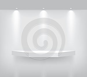 Mock up Realistic Empty Geometric Shelf for interior to Show Product with Spotlight and shadow on White background. Pedestal