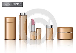 Mock up Realistic Paper Brown Packaging Product For Cosmetic Beauty Bottle, Spray, Lipstick And Dropper or Pipette For Make up iso
