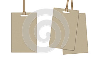 Mock up realistic Paper Tag and Brown Rope For Label, Coupon or information Card. Business and Object concept design