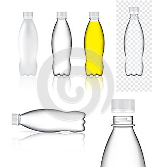 Mock up Realistic Plastic Transparent Packaging Product For Soft Drink or Water Juice Bottle isolated Background.