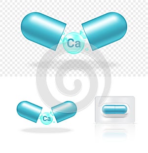 Mock up Realistic Transparent Pill Vitamin E Medicine Capsule Panel on White Background Vector Illustration. Tablets Medical and