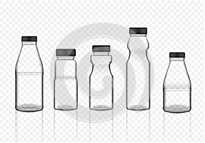 Mock up Realistic Transparent Plastic Packaging Product For Milk, Soft Drink or Water Juice Bottle isolated Background.