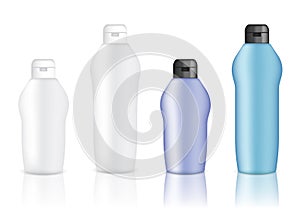 Mock up Realistic White, Blue and Purple Bottles Set Background Illustration
