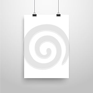 Mock-Up Realistic White Poster Hanging.