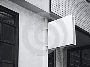 Mock up Signage Blank white square sign shop front building