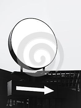 Mock up Signage light box circle shape with arrow direction sign
