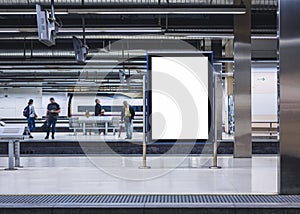 Mock up Signboard in Subway Train station People waiting on Platform