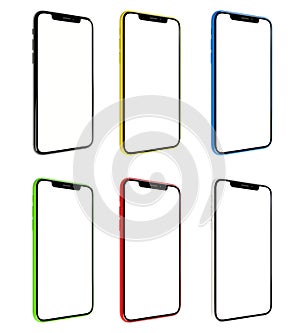 Mock-up smart phone empty screen color set on the white background