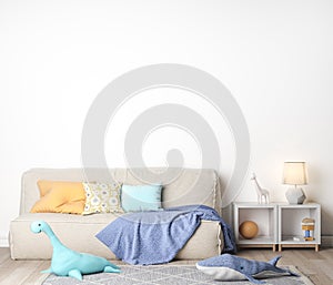 Mock Up Sofa In Children Bedroom, nursery, Scandinavian Style Interior Background