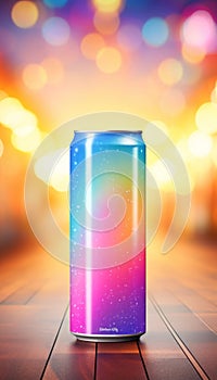 Mock up of a soft drink aluminum can on abstract background with space for text placement.