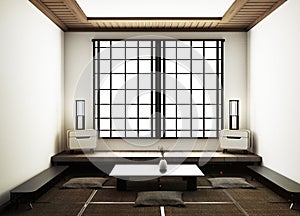 Mock up tatami mats and paper sliding doors called Shoji in Japanese room style. 3D rendering