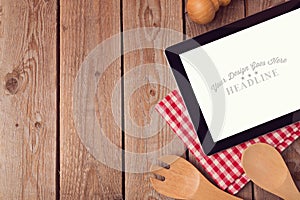 Mock up template with tablet for recipe, menu or cooking app display