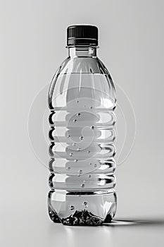 mock up of transparent full plastic bottle for water on white isolated background. Template for packaging design