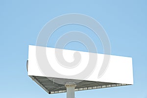 Mock up. Triangle billboard banner or advertising poster board with blue sky background