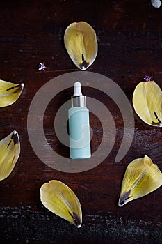 Mock up of turquoise anti age serum droplet. Natural wellness cosmetic product. Dropper glass Bottle Mock-Up. Body